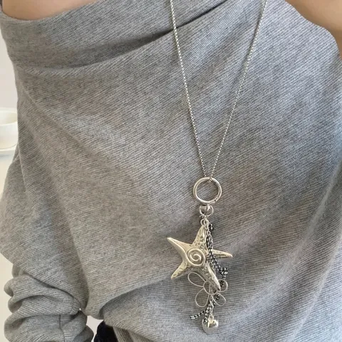 Collar Largo Minimalista Con Colgante Aleación Acrílico Geométrico Corazón Estrella De Mar Boho Joyería Mujer Suéter