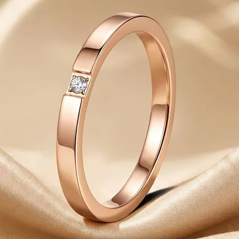Minimalist Titanium Steel Rhinestone Ring For Women Gold Rose Gold Silver Plated Single Drills Heart Geometric Finger Ring Fashion Jewelry