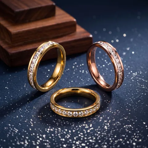 Minimalistischer Titanstahl Strass Ring Für Damen Gold Roségold Stahlfarbe Reihendiamant Eingelegter Finger Bandring Schmuck