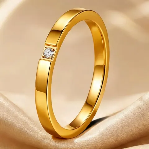 Minimalist Titanium Steel Rhinestone Inlaid Ring For Women Gold Plated Plain Band Fashion Finger Jewelry Waterproof Non-fading Ins Style Jewelry