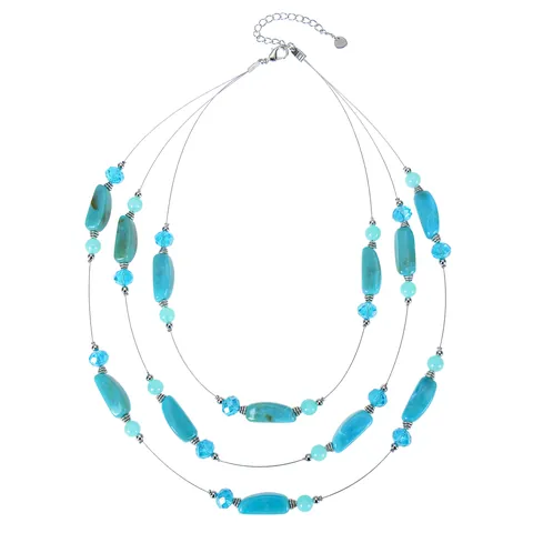 Bohemian Layered Beaded Necklace For Women Natural Stone Crystal Tiered Strand Necklace Vacation Beach Fashion Jewelry Gift