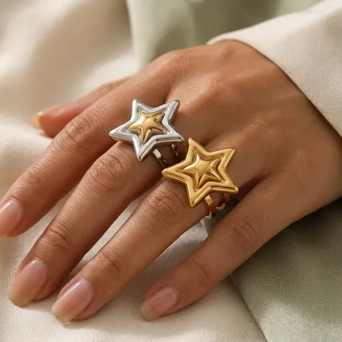Lagenstar Offener Ring Edelstahl Verstellbar Vergoldet Zweifarbig Punk Stil Mode Schmuck Unisex