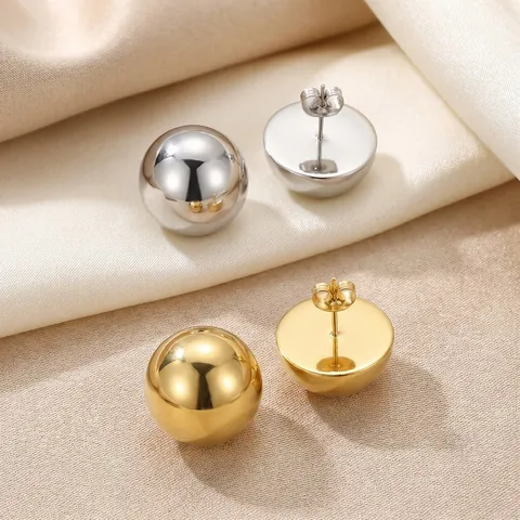 Stainless Steel Hollow Ball Earrings Mirror Polished Minimalist Round Dome Studs For Women Modern Commuter Jewelry