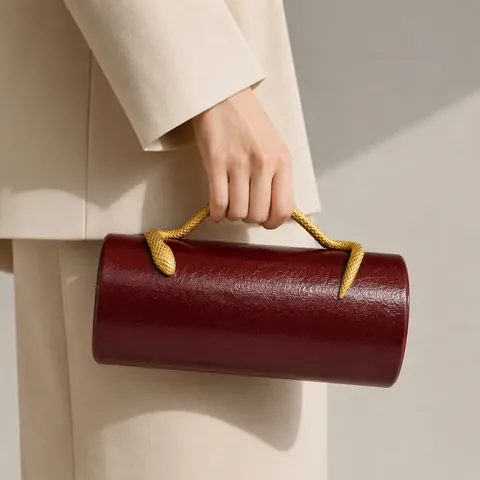 Sac De Soirée Cylindre En Cuir PU Avec Poignée En Métal Serpent Pochette Luxe Rétro Pour Femme Bandoulière Chaîne