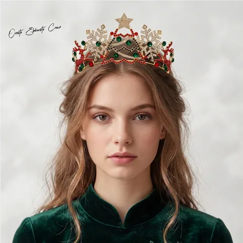 Christmas Snowflake Reindeer Crown Tiara Alloy Rhinestone Princess Crown Festive Party Headpiece For Women Kids Accessories