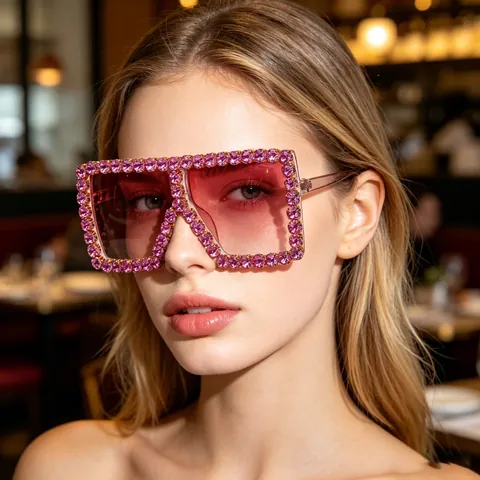 Oversize Eckige Sonnenbrille Strass Rand PC Metall Rahmen Verlaufsgläser UV Schutz Mode Y2K Party Luxus Damen
