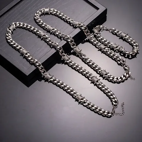 Collier Chaîne Cubaine Fil De Fer Barbelé Alliage Épine Style Hip Hop Punk Bijoux De Cou Noués