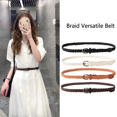 Cinturón de Cordón Encerado Trenzado Casual para Mujer Cinturilla Fina Tejida Vintage Con Hebilla de Metal para Vestidos