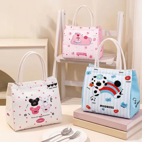 Bolsa De Almuerzo Aislada Dibujos Animados Linda Lona Gran Capacidad Bolsa Bento Térmica Portátil Para Oficina Escuela