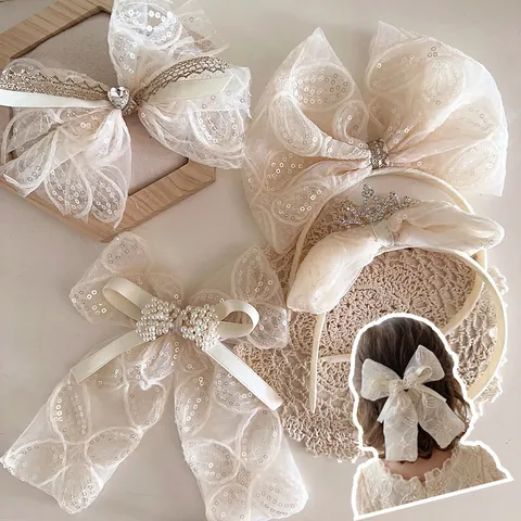 Accesorios Para El Cabello Niñas Diadema Lazo Pinzas Lentejuelas Malla Diamantes Imitación Corona Estilo Princesa Dulce