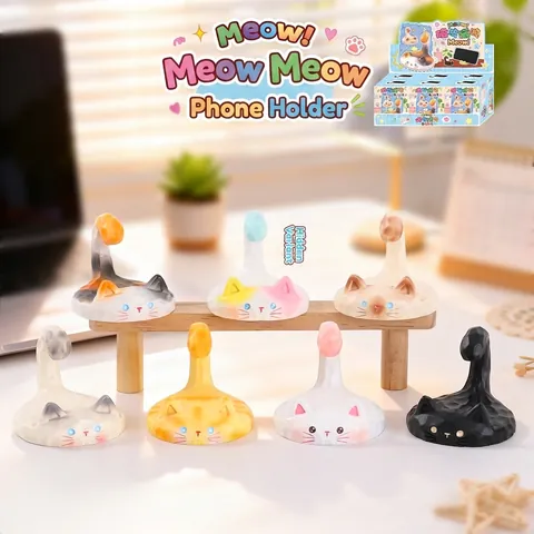 Resin Cute Cat Phone Holder Desktop Ornament Animal Mobile Phone Stand Creative Lazy Bracket