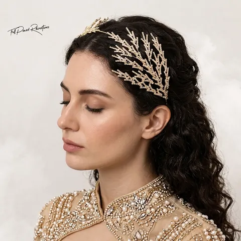 Brautkrone Tiara Strass Kristall Hochzeit Blattzweig Design Haarschmuck Elegant Party Für Frauen