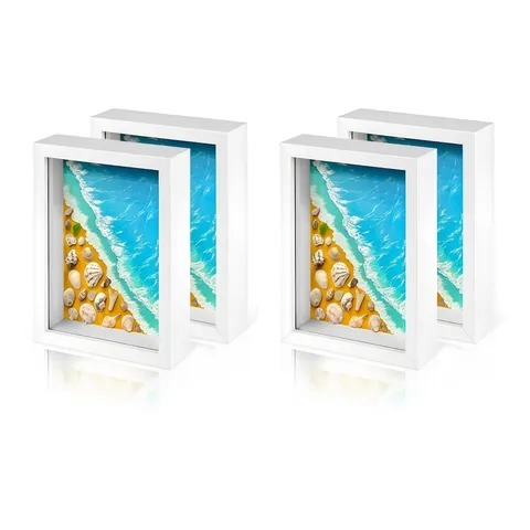 Deep Shadow Box Photo Frame With LED Light Natural Seashell DIY Display Wood Texture Desktop Ocean Theme Home Decor