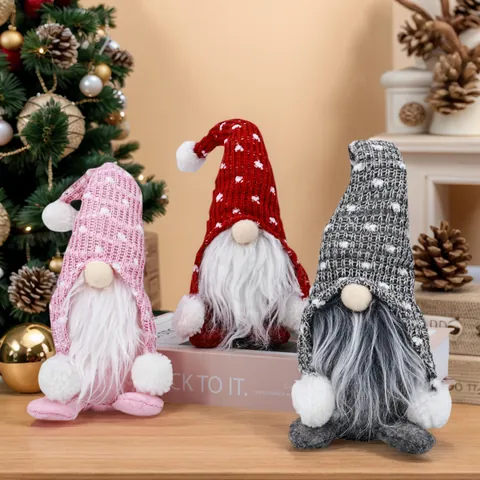 Gnomo di Natale Scandinavo in Peluche Bambola Senza Volto Con Cappello a Maglia e Barba Bianca Per Decorazione Tavola Casa