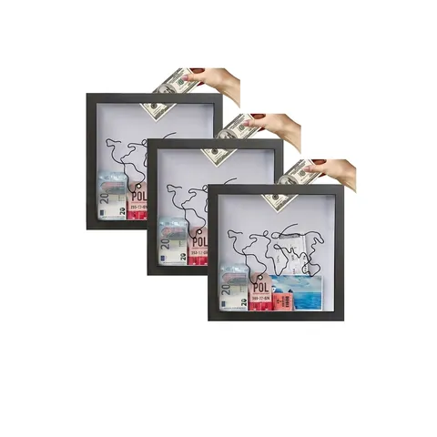 Shadow Box Ticket Display Frame MDF Square Memory Box For Travel Concert Movie Tickets Top Slot Design Modern Home Decor