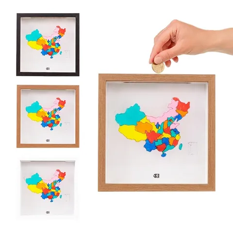 Cadre de Collection Souvenir de Voyage Carte du Monde Boîte à Souvenirs pour Billets Cartes Postales MDF 3D Cadre en Bois Décoration