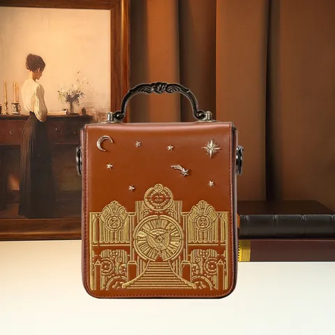 Kreative Retro Uhr Umhängetasche Für Damen Personalisierte PU Leder Bestickte Handtasche Mit Metallgriff Quadratische Tasche