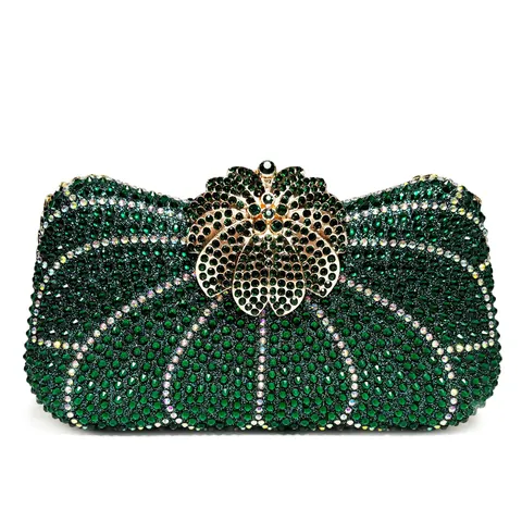 Lussuosa Borsa da Sera con Strass da Donna Chiusura a Fiore Luccicante Borsa a Mano da Banchetto con Tracolla a Catena