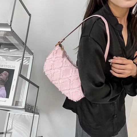 Borsa Hobo alla Moda Look Denim Grande Capacità Tracolla Trapuntata Sfrangiata Casual Urban Semplice Borsa Sottoascellare Donna