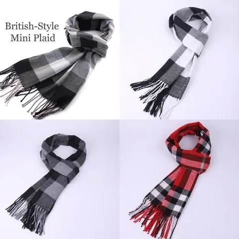 Sciarpa da Uomo Classica in Stile Britannico Plaid Autunno Inverno Calda Morbida in Poliestere a Quadri con Frange Lunga per Uomo