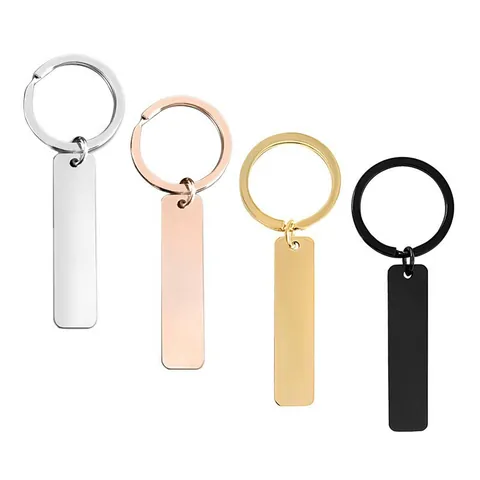 Porte-clés Minimaliste en Acier Inoxydable Barre Rectangulaire Vierge Pour Couples DIY Poli Miroir Porte-clés Or Argent Or Rose Noir Métal Porte-clés Charme De Sac Cadeau