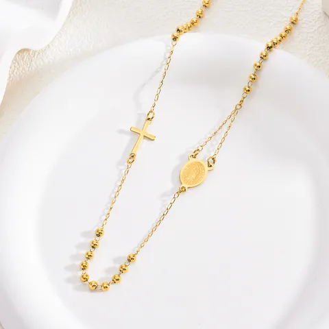 304 Roestvrij Staal Rozenkrans Ketting Voor Heren Dames Religieus Kruis Maagd Maria Hanger Katholieke Kogelketting Sieraden