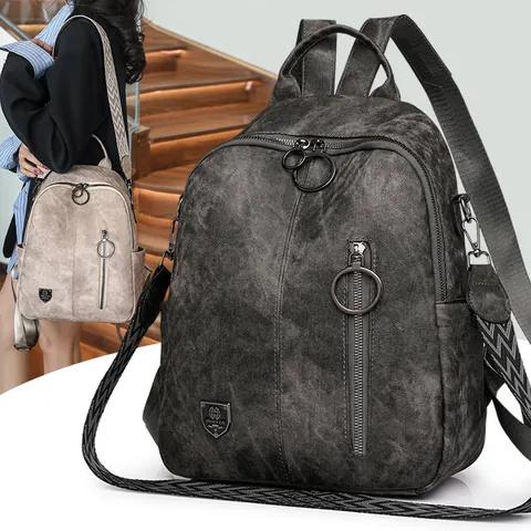 Zaino Vintage in Pelle PU per Donna Borsa da Viaggio di Grande Capacità Con Cinturino in Tessuto Geometrico Zaino Scolastico di Moda Impermeabile