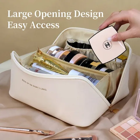 Φορητό Νεσεσέρ από Δέρμα PU Μεγάλης Χωρητικότητας Οργανωτής Ταξιδιού Μινιμαλιστική Τσάντα Αποθήκευσης Καλλυντικών Με Λαβή για Γυναίκες