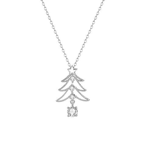 Collier Pendentif Sapin de Noël Ajouré en Argent Sterling S925 avec Zirconia pour Femmes Chaîne à Charme Étoile Bijoux de Noël Cadeau
