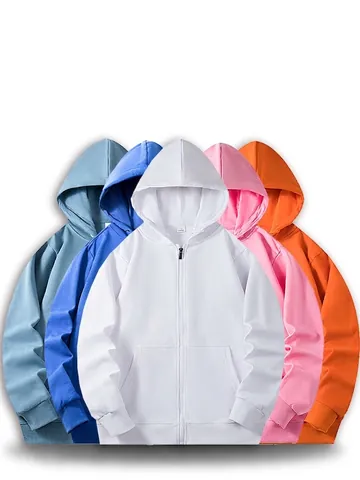 Felpa Unisex a Tinta Unita Con Cerniera Casual in Misto Cotone French Terry a Maniche Lunghe Caldo Top Con Cappuccio Per Uomo Donna