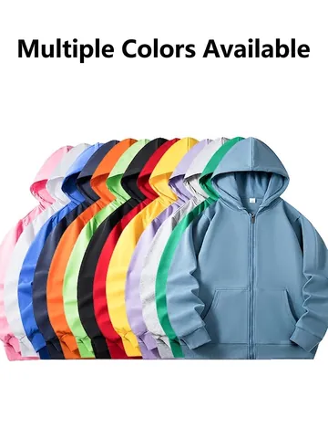 Felpa Unisex a Tinta Unita Con Cerniera Casual in Misto Cotone French Terry a Maniche Lunghe Caldo Top Con Cappuccio Per Uomo Donna