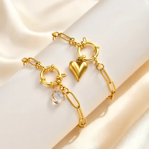 Bracciale Con Ciondolo A Cuore In Acciaio Inossidabile Placcato Oro 18k Con Perla Adesiva Stile Ig Tendenza Personalità Per Donne