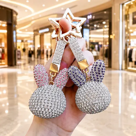 Luxus Strass 3D Hasenkopf Schlüsselanhänger Legierung Kristall Sternverschluss Tasche Charm Auto Schlüsselanhänger Geschenk Für Damen