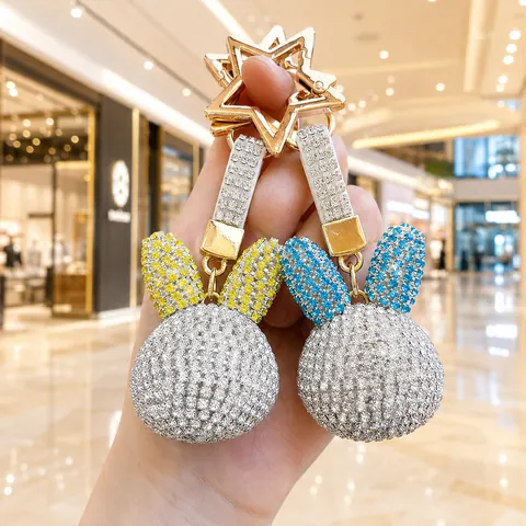 Luxus Strass 3D Hasenkopf Schlüsselanhänger Legierung Kristall Sternverschluss Tasche Charm Auto Schlüsselanhänger Geschenk Für Damen
