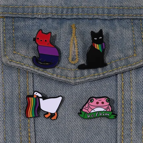 Creatieve Cartoon Dier Legering Emaille Broche Schattige Zwarte Kat Witte Gans Regenboog Vlag Badge Kleding Tas Decoratie Pin Sieraden