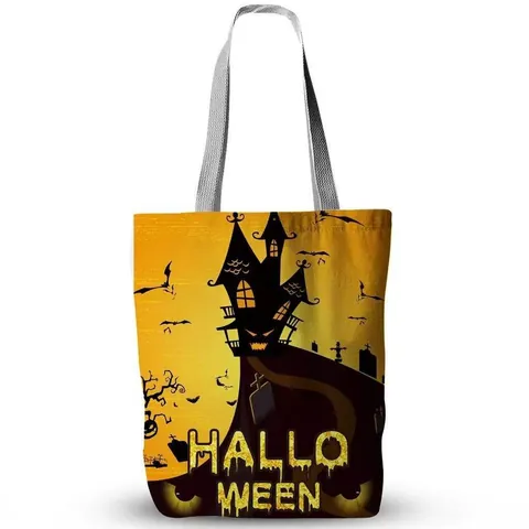Borsa Di Tela Quadrata Aperta Unisex Di Halloween Con Lettera Di Zucca In Tela Media