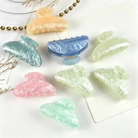 Pinza para el Cabello de Acrílico Ondulación de Agua Patrón de Mármol Pinza de Tiburón Soporte para Cola de Caballo Mujer