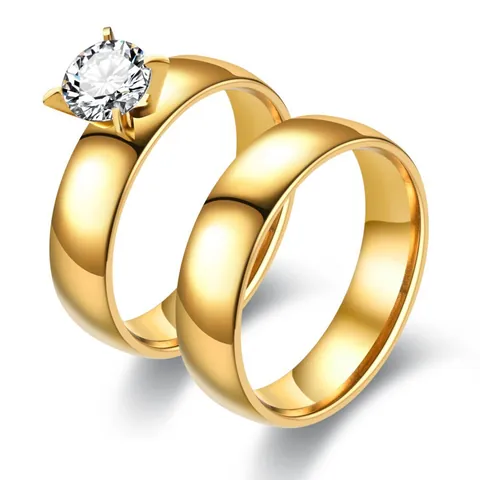 Europees Amerikaans Roestvrij Staal Zirkonia Ring Tweekleurig Mat Vier-Klauwen Koppelringen Verlovings- en Bruiloftssieraden Unisex