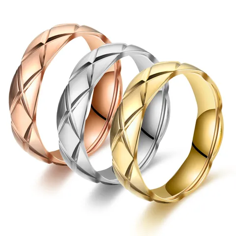 Quilted Stainless Steel Ring Irregular Arc Diamond-Cut Band For Couples Unisex Vintage Fashion Jewelry Rose Gold Silver Gold