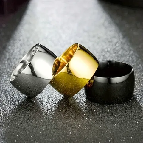 Bague Large en Acier Inoxydable pour Hommes Femmes Minimaliste Surface Polie Bijoux de Mode Tendance Or Argent Noir