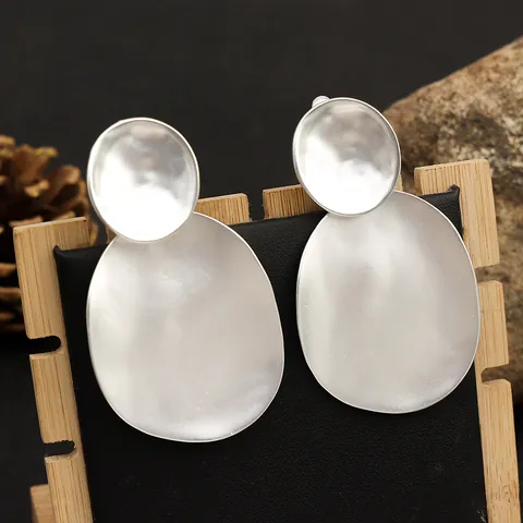 Boucles d'Oreilles Pendantes Géométriques Martelées en Alliage Mat Vintage pour Femmes Bijoux Minimalistes Or Argent