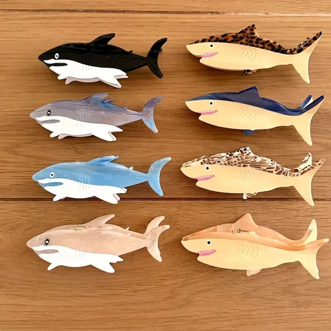 Pinzas de Garra de Acetato con Forma de Tiburón Oceánico Para Mujer Pasadores de Pelo Grandes Antideslizantes Patrones de Mármol Mate Accesorios