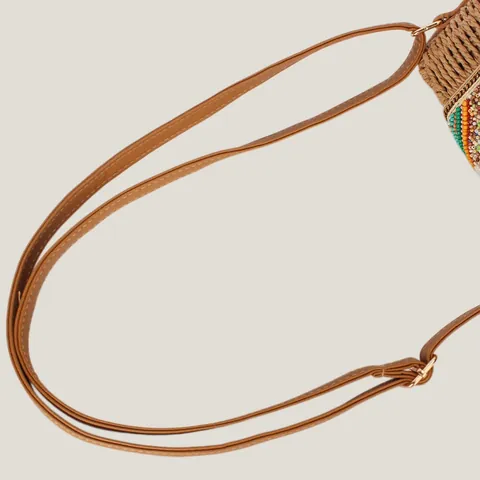 Women Hand Woven Paper Rope Crossbody Bag Colorful Beaded Flap Summer Vacation Small Bohemian Shoulder Bag Simple Style Handbag