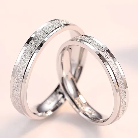 S925 Sterling Silver Couple Rings Frosted Surface Rhinestone Inlaid Adjustable Band Rings For Men Women Valentine Anniversary Gift