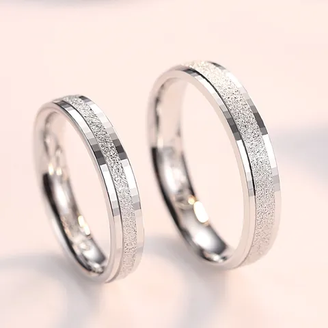 S925 Sterling Silver Couple Rings Frosted Surface Rhinestone Inlaid Adjustable Band Rings For Men Women Valentine Anniversary Gift