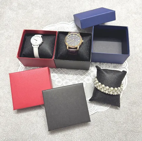 Klassische Gestreifte Karton Schmuck Geschenkbox Für Uhren Elegantes Quadratisches Verpackungsdisplay Mit Deckel Und Innenkissen