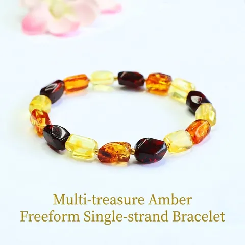 Natural Amber Bracelet Gold Blood Flower Amber Irregular Beaded Handwoven Ethnic Gemstone Jewelry For Women Men Gift