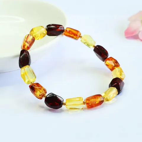 Natural Amber Bracelet Gold Blood Flower Amber Irregular Beaded Handwoven Ethnic Gemstone Jewelry For Women Men Gift
