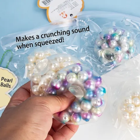 Stress Relief Squeeze Ball Toy With Transparent Shell Colorful Pearl Beads Filling Squeezable Noise Making Sensory Fidget Toy For Office Adults Kids