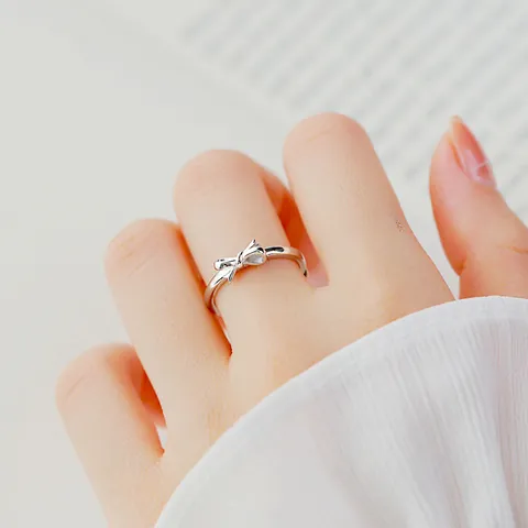 Anillo de Lazo de Plata de Ley S925 para Mujer 2025 Nuevo Minimalista Ajustable Anillo de Dedo Abierto Dulce Elegante Joyería de Moda Regalo